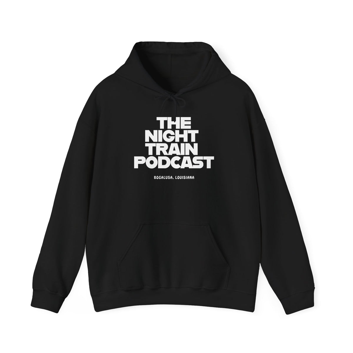 The Night Train Podcast Hoodie — Bold Logo Black Pullover for Fans