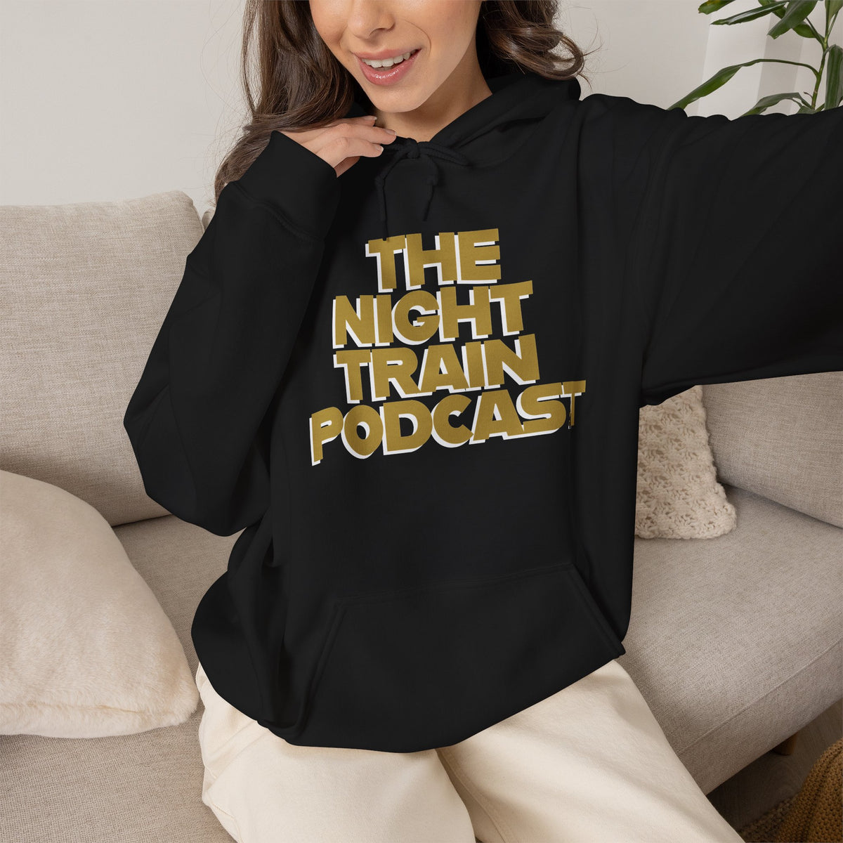 The Night Train Podcast Hoodie — Bold Gold Logo Pullover