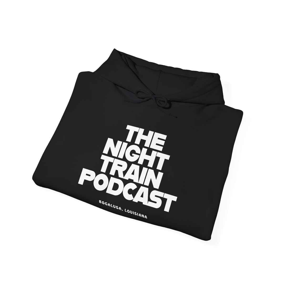 The Night Train Podcast Hoodie — Bold Logo Black Pullover for Fans