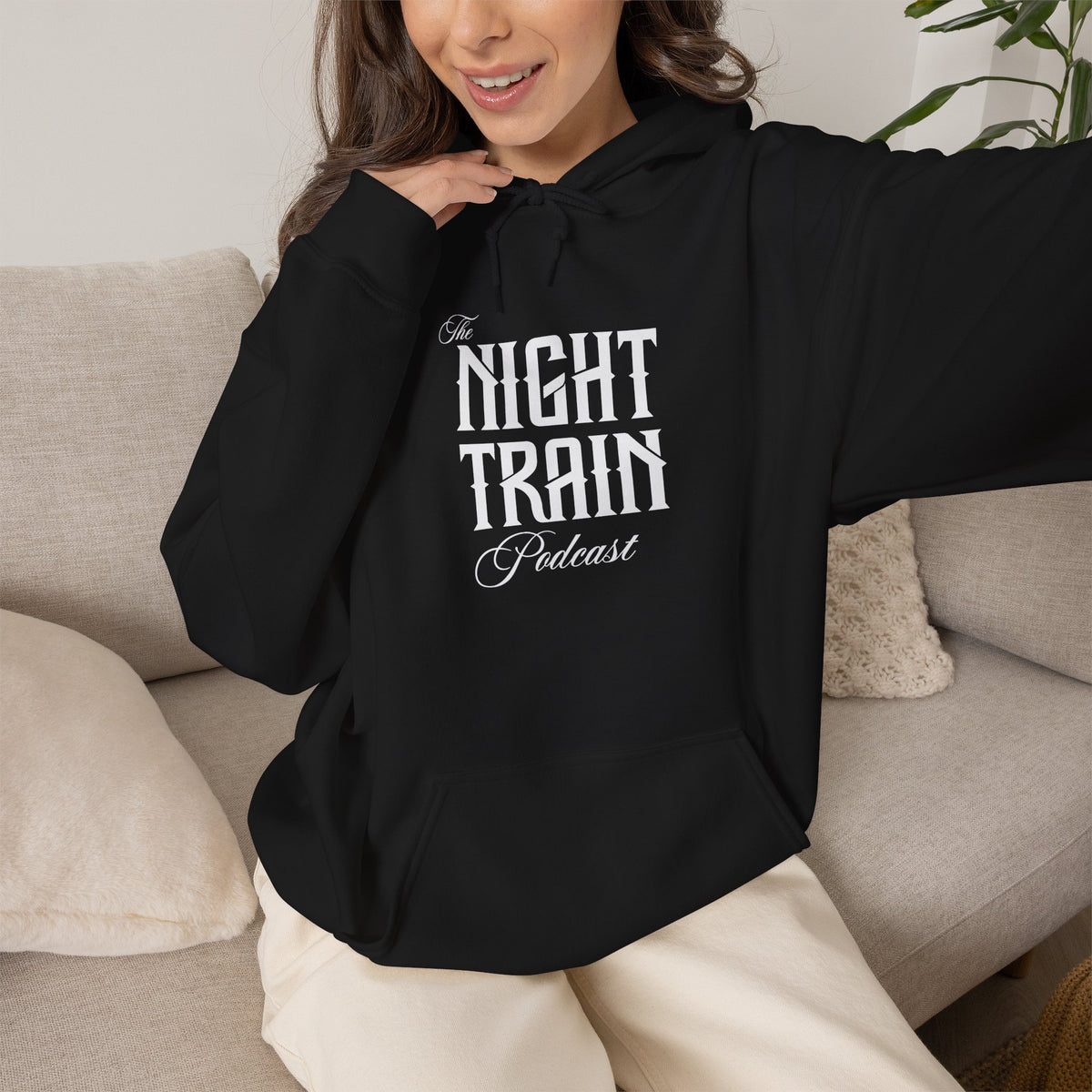 Night Train Podcast Hoodie — Retro Script Logo Pullover